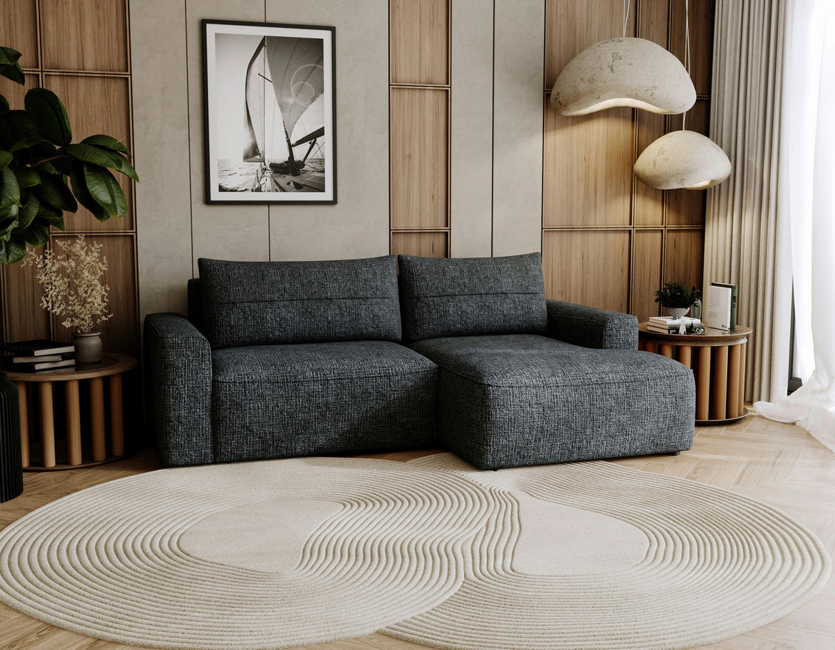 ECKSOFA Anthrazit Chenille  - Anthrazit/Schwarz, Design, Kunststoff/Textil (233/144cm) - Livetastic