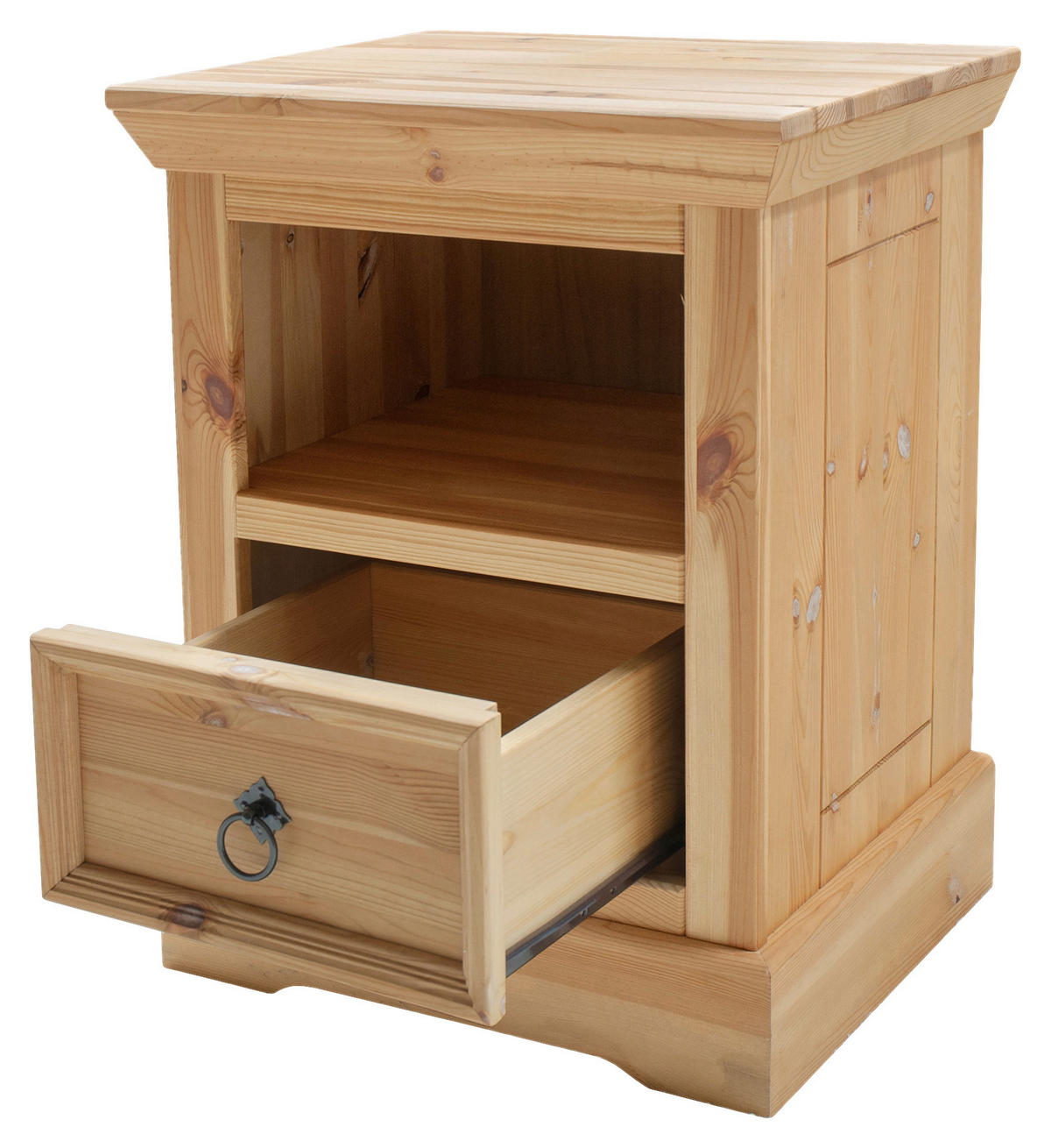 NACHTSCHRANK 48/60/39 cm Kiefer massiv  - Eichefarben/Schwarz, KONVENTIONELL, Holz/Metall (48/60/39cm) - Livetastic