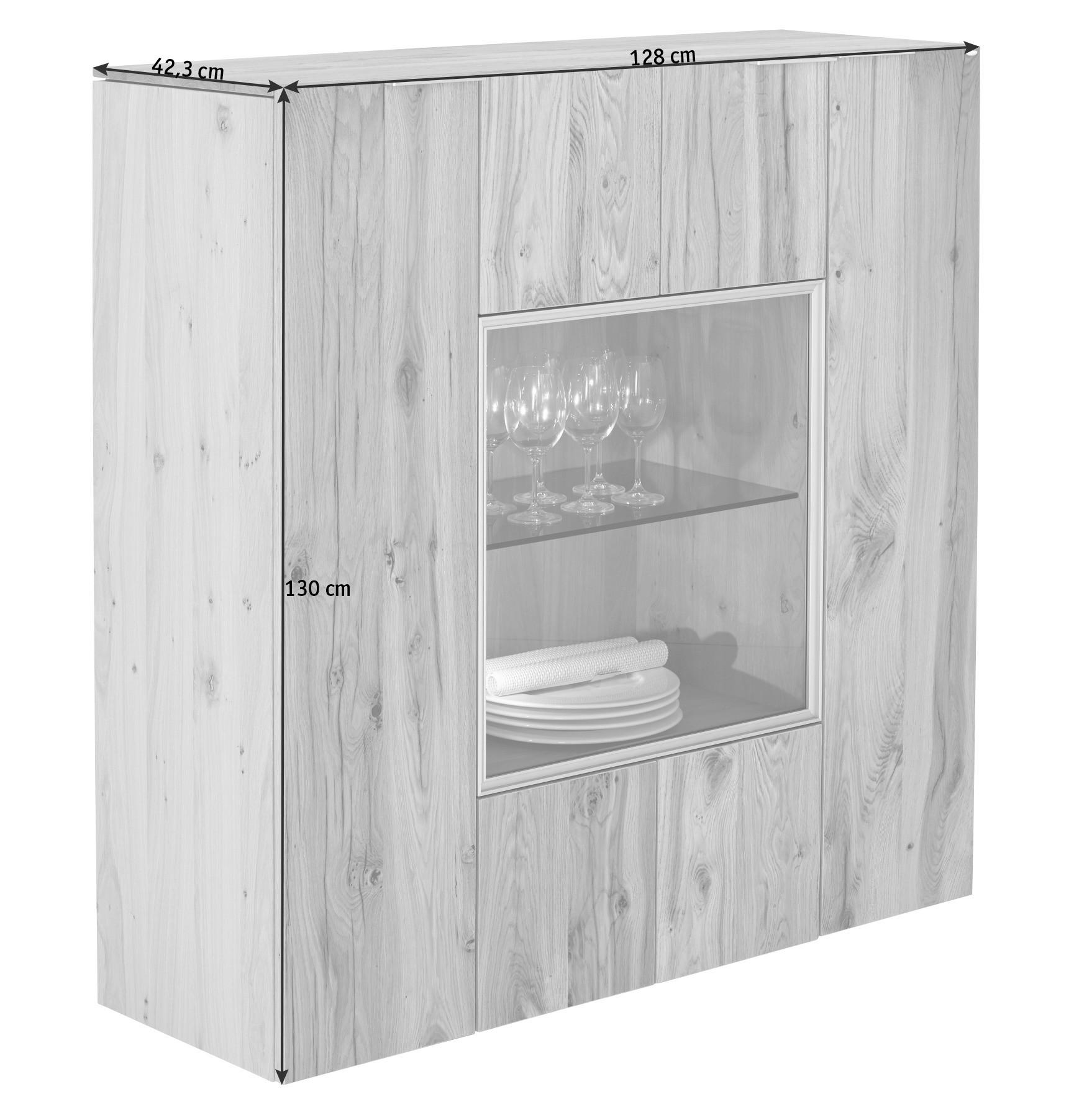 HIGHBOARD  in 128/130/42,3 cm  - Eichefarben/Silberfarben, Natur, Glas/Holz (128/130/42,3cm) - Voglauer