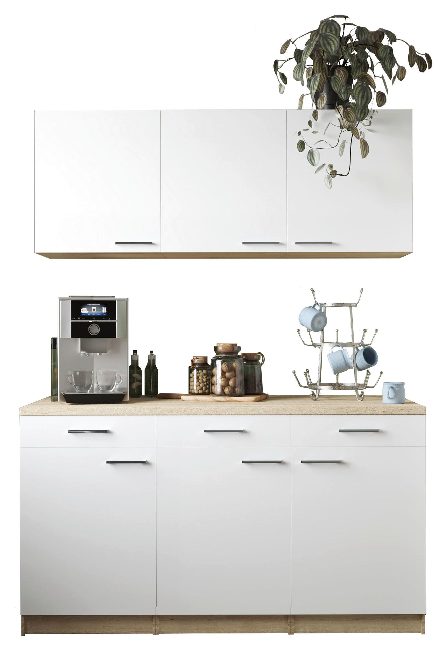 MINIKÜCHE 150 cm   in Weiß, Eichefarben  - Eichefarben/Silberfarben, Basics, Holzwerkstoff/Metall (150cm) - Respekta
