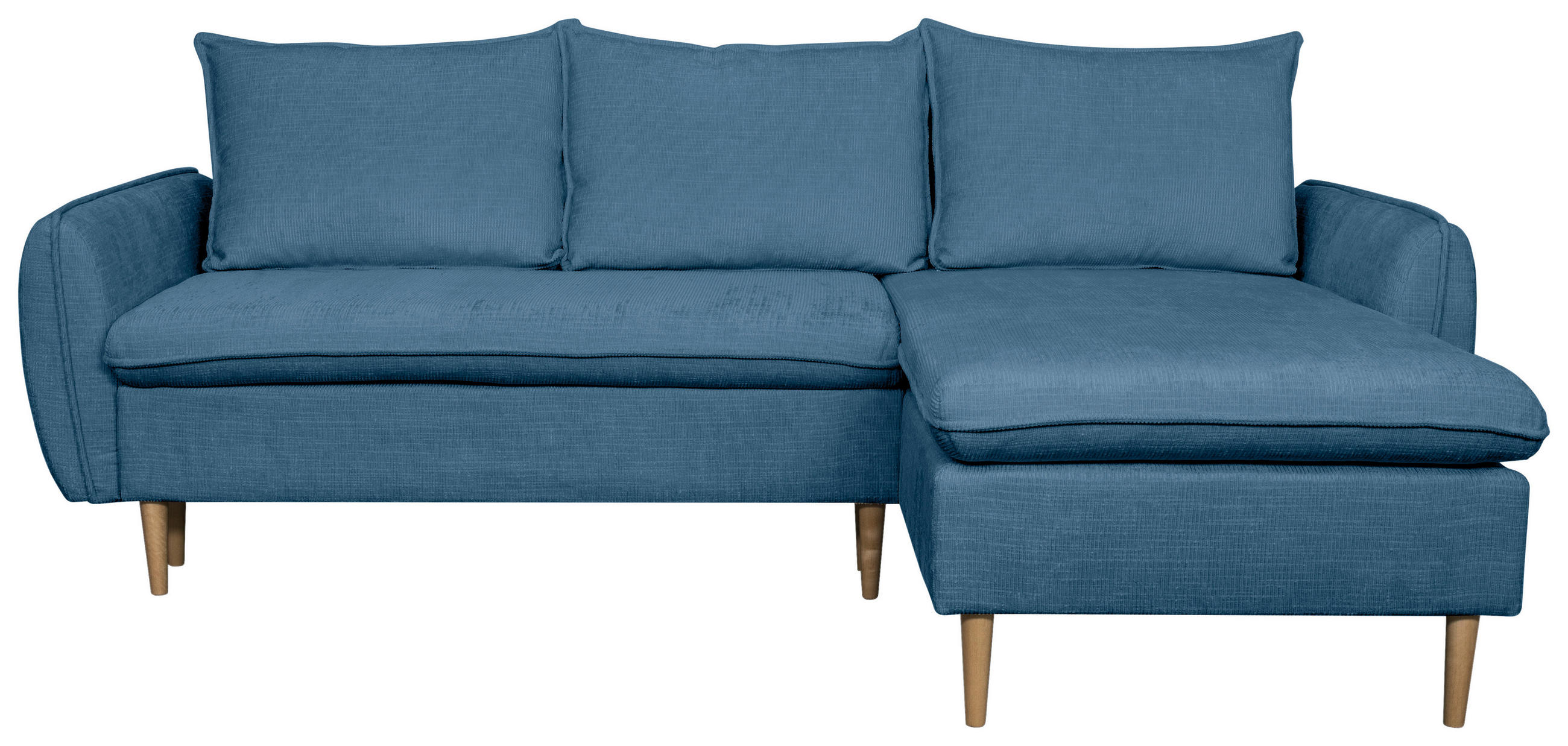 ECKSOFA Blau Chenille  - Blau/Buchefarben, KONVENTIONELL, Holz/Textil (244/163cm) - Carryhome