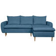 ECKSOFA Blau Chenille - Blau/Buchefarben, KONVENTIONELL, Holz/Textil (244/163cm) - Carryhome
