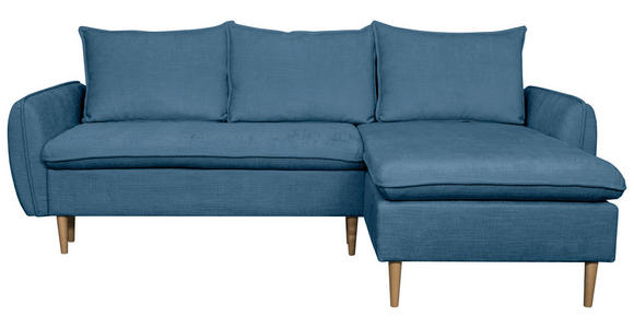 ECKSOFA Blau Chenille - Blau/Buchefarben, KONVENTIONELL, Holz/Textil (244/163cm) - Carryhome
