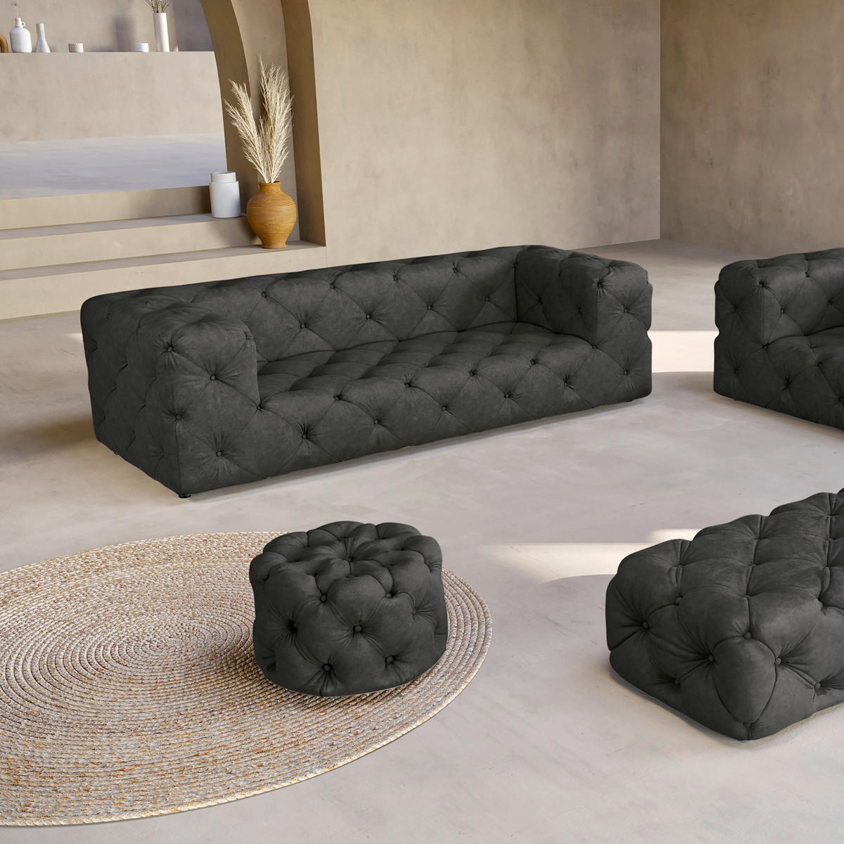 3-SITZER-SOFA Mikrofaser Anthrazit  - Anthrazit/Schwarz, Design, Kunststoff/Textil (230/71/100cm) - P & B