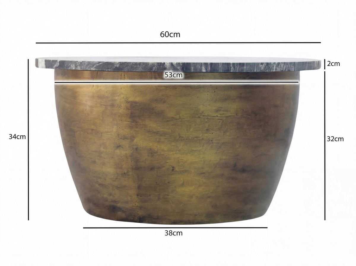 COUCHTISCH WL7.374 60/60/34 cm rund Schwarz, Goldfarben  - Goldfarben/Schwarz, Design, Stein/Metall (60/60/34cm) - MID.YOU