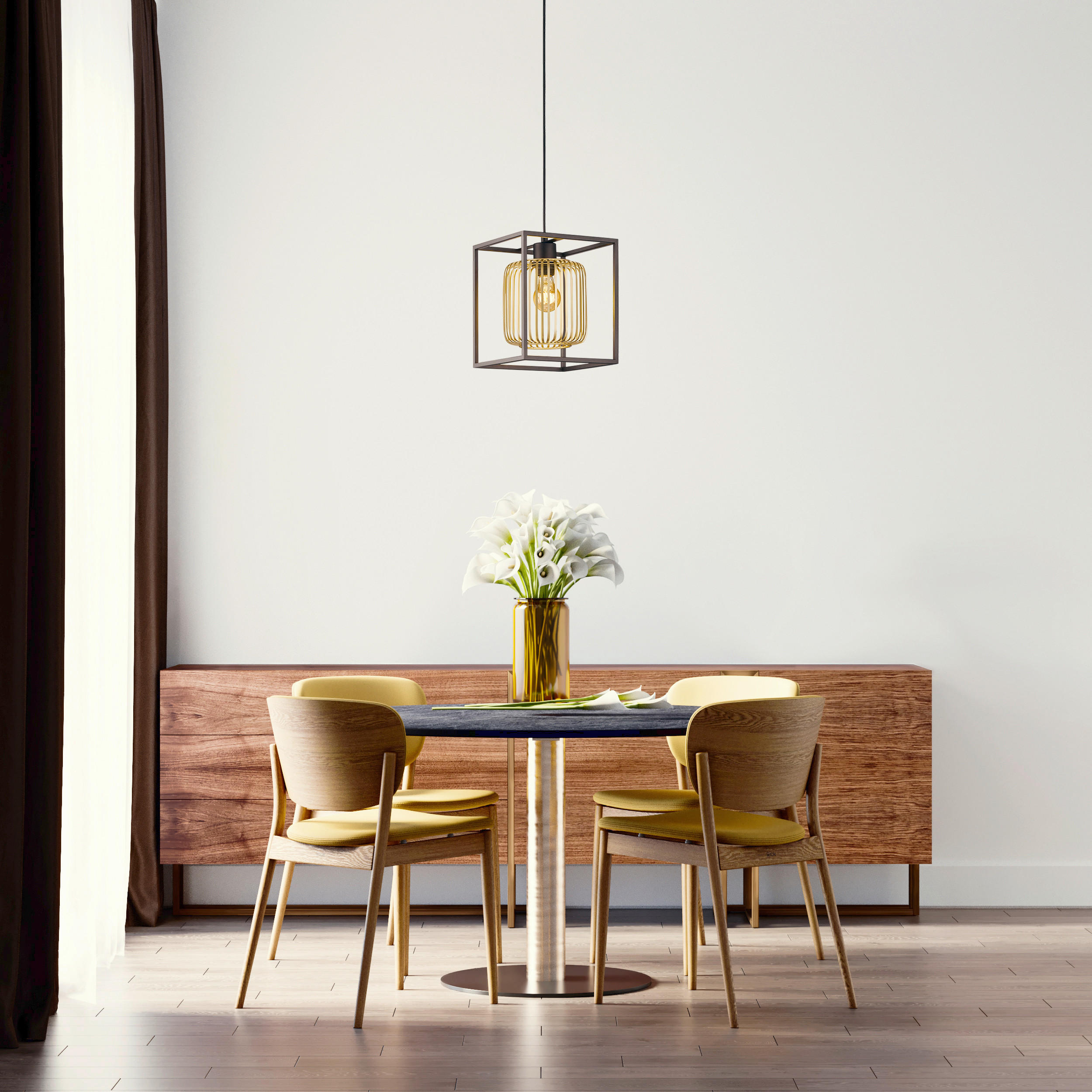 HÄNGLAMPA Caydo 23/23/160 cm  - svart/guldfärgad, Klassisk, metall (23/23/160cm) - Fischer & Honsel