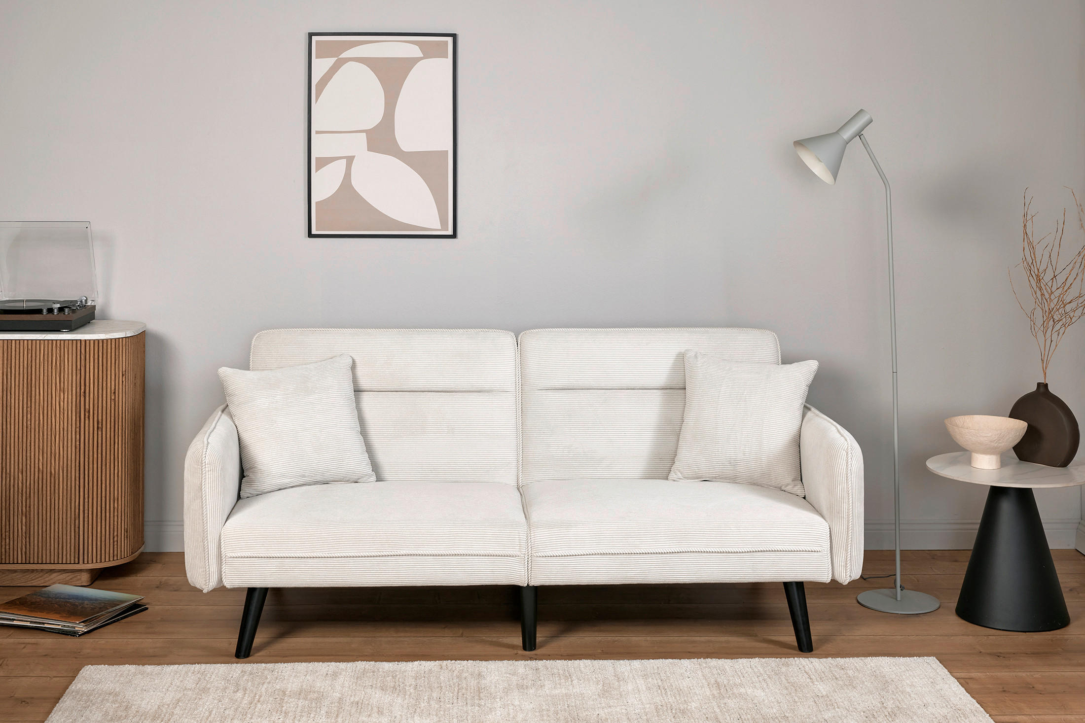 SCHLAFSOFA Cord Elfenbein  - Elfenbein/Champagner, MODERN, Holz/Textil (191/83/84cm) - Livetastic