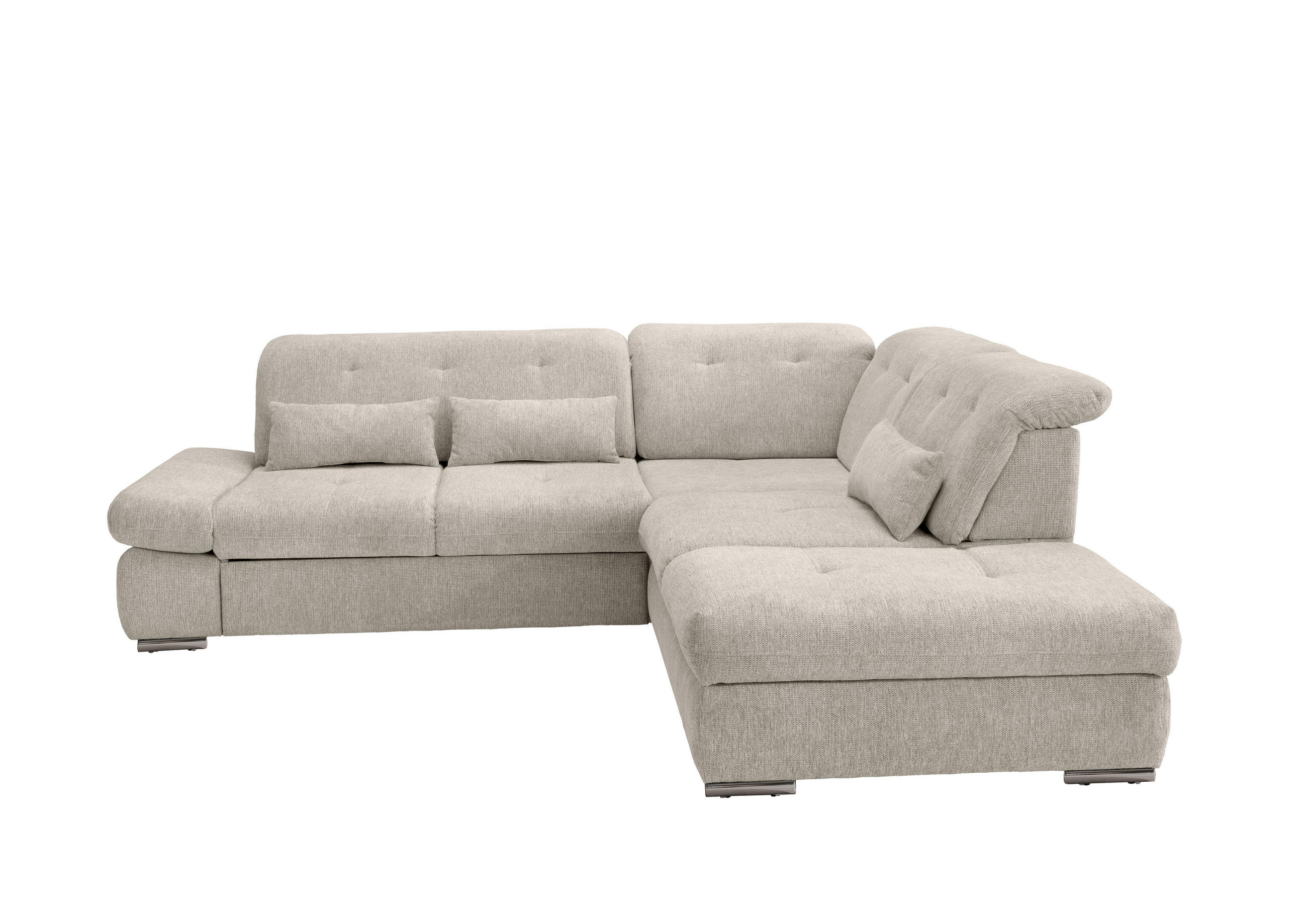 ECKSOFA Beige Chenille  - Chromfarben/Beige, Design, Textil/Metall (280/254cm) - Livetastic