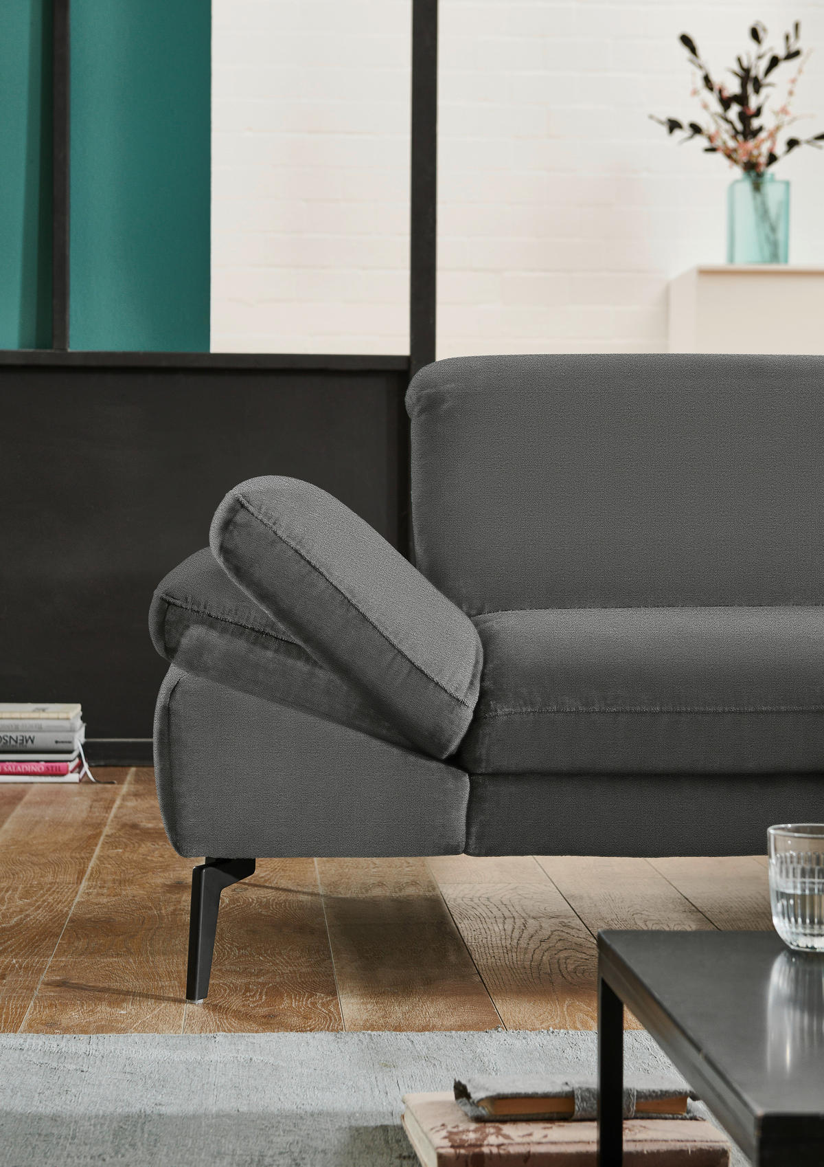 ECKSOFA in Chenille Grau  - Schwarz/Grau, Design, Textil/Metall (319/188cm) - Beldomo System