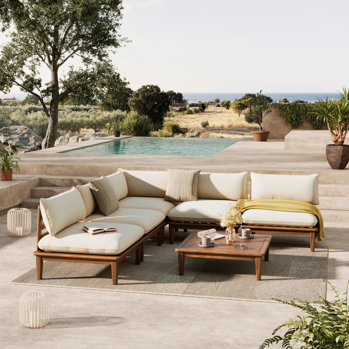 LOUNGEGARNITUR   80/65/80 cm Akazie massiv  - Beige/Akaziefarben, MODERN, Holz (80/65/80cm) - Ambia Garden