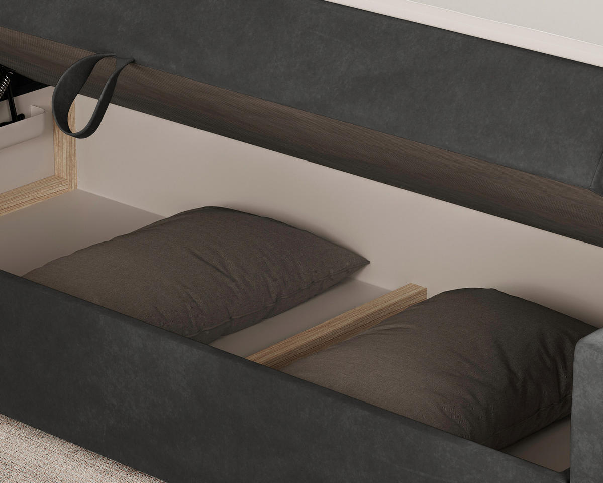 BOXBETT 140/200 cm,  in Schwarz, Matratze, Topper, H3 = fest  - Schwarz, KONVENTIONELL, Holz/Kunststoff (140/200cm) - Chameo