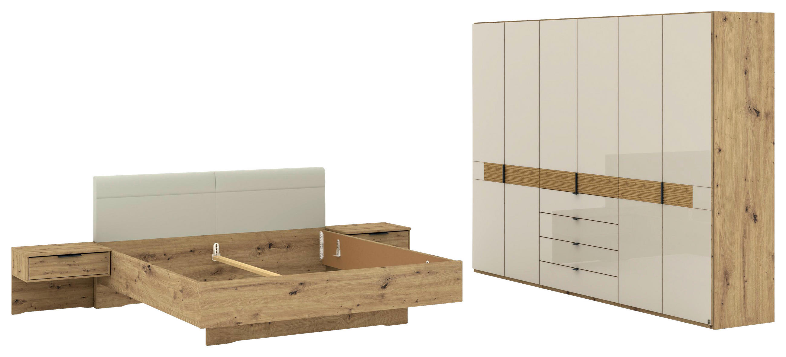 SCHLAFZIMMER Champagner, Eiche Bianco  - Eiche Bianco/Champagner, Design, Glas/Holz (180/200cm) - Musterring