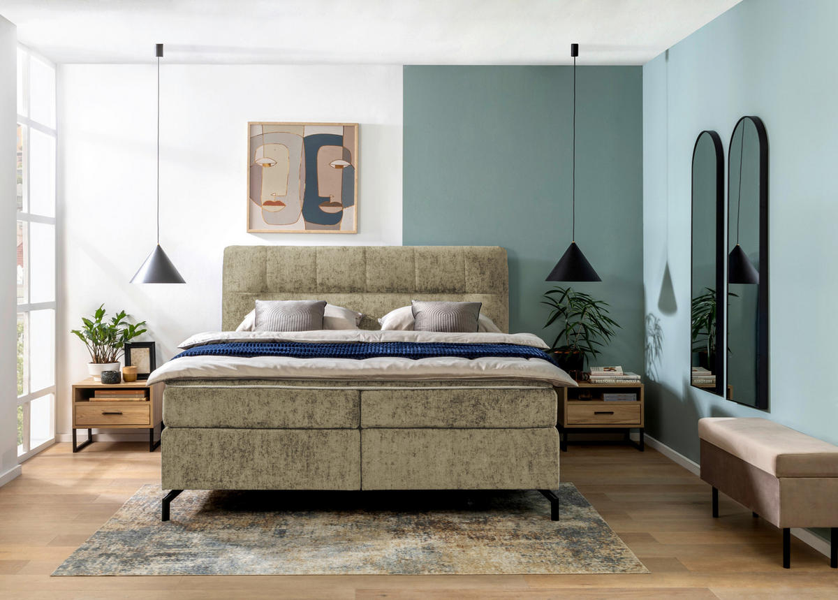 BOXSPRINGBETT 180/200 cm,  in Cappuccino, Topper, H3 + H3 = fest  - Schwarz/Cappuccino, Design, Textil/Metall (180/200cm) - Esposa