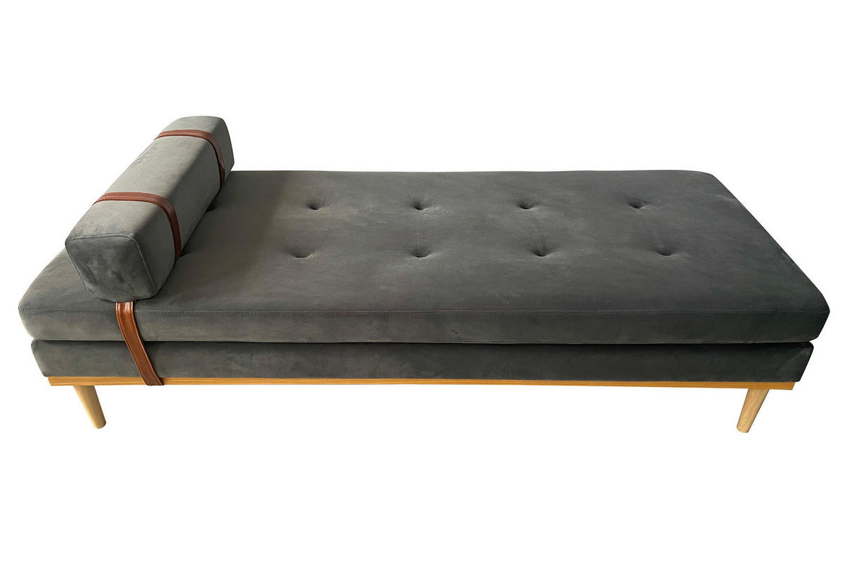 CHAISELONGUE Samt Grau  - Naturfarben/Grau, MODERN, Holz/Textil (180/42/75cm) - Livetastic