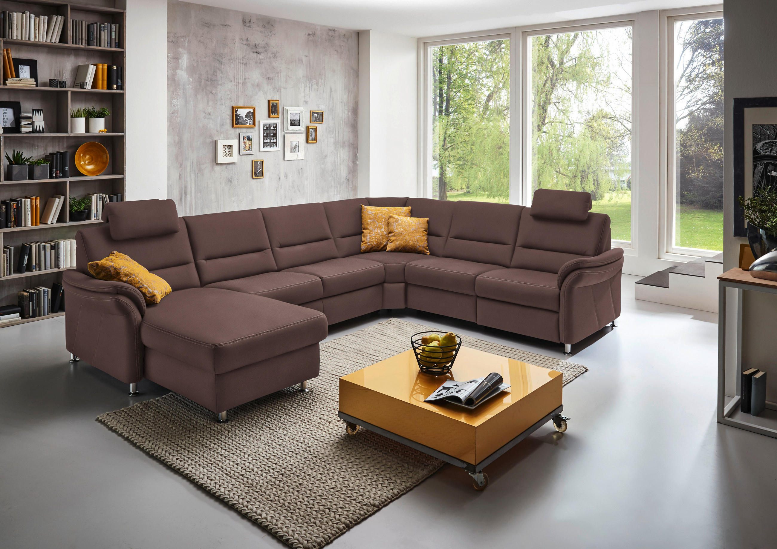 WOHNLANDSCHAFT in Mikrofaser Braun  - Alufarben/Braun, Konventionell, Textil/Metall (173/330/262cm) - Beldomo System