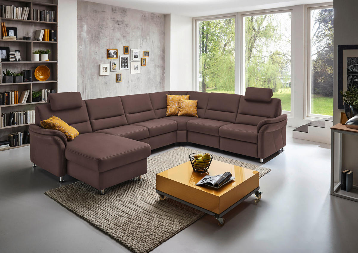 WOHNLANDSCHAFT in Mikrofaser Braun  - Alufarben/Braun, Konventionell, Textil/Metall (173/330/262cm) - Beldomo System