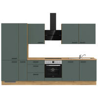 KÜCHENBLOCK 330 cm   in Eichefarben, Dunkelgrün  - Dunkelgrün/Eichefarben, MODERN, Holzwerkstoff/Metall (330cm) - Nobilia