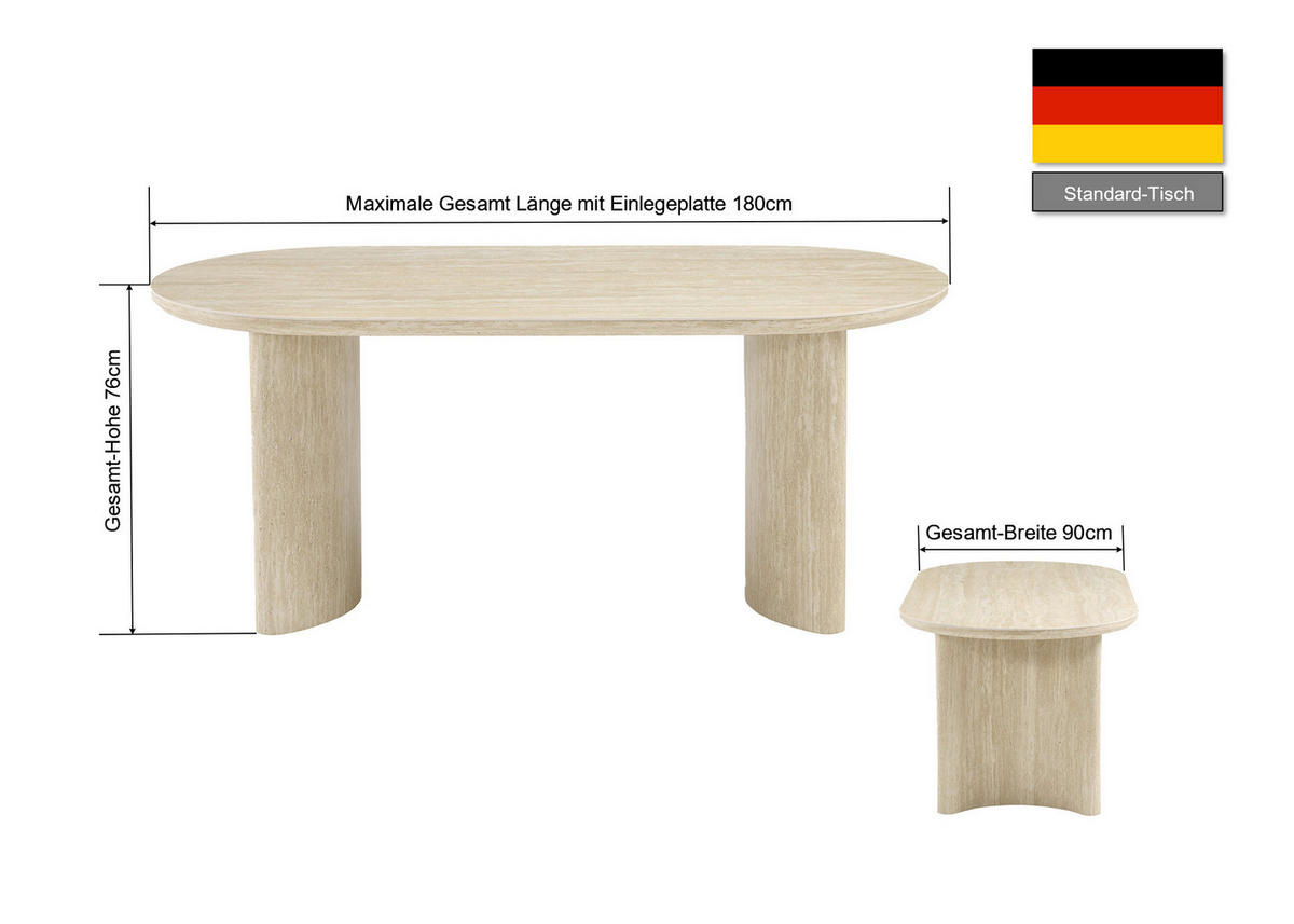 ESSTISCH 180/90/76 cm Nachbildung  Stein, Holzwerkstoff oval Eichefarben, Beige  - Eichefarben/Beige, MODERN, Holzwerkstoff/Stein (180/90/76cm) - P & B