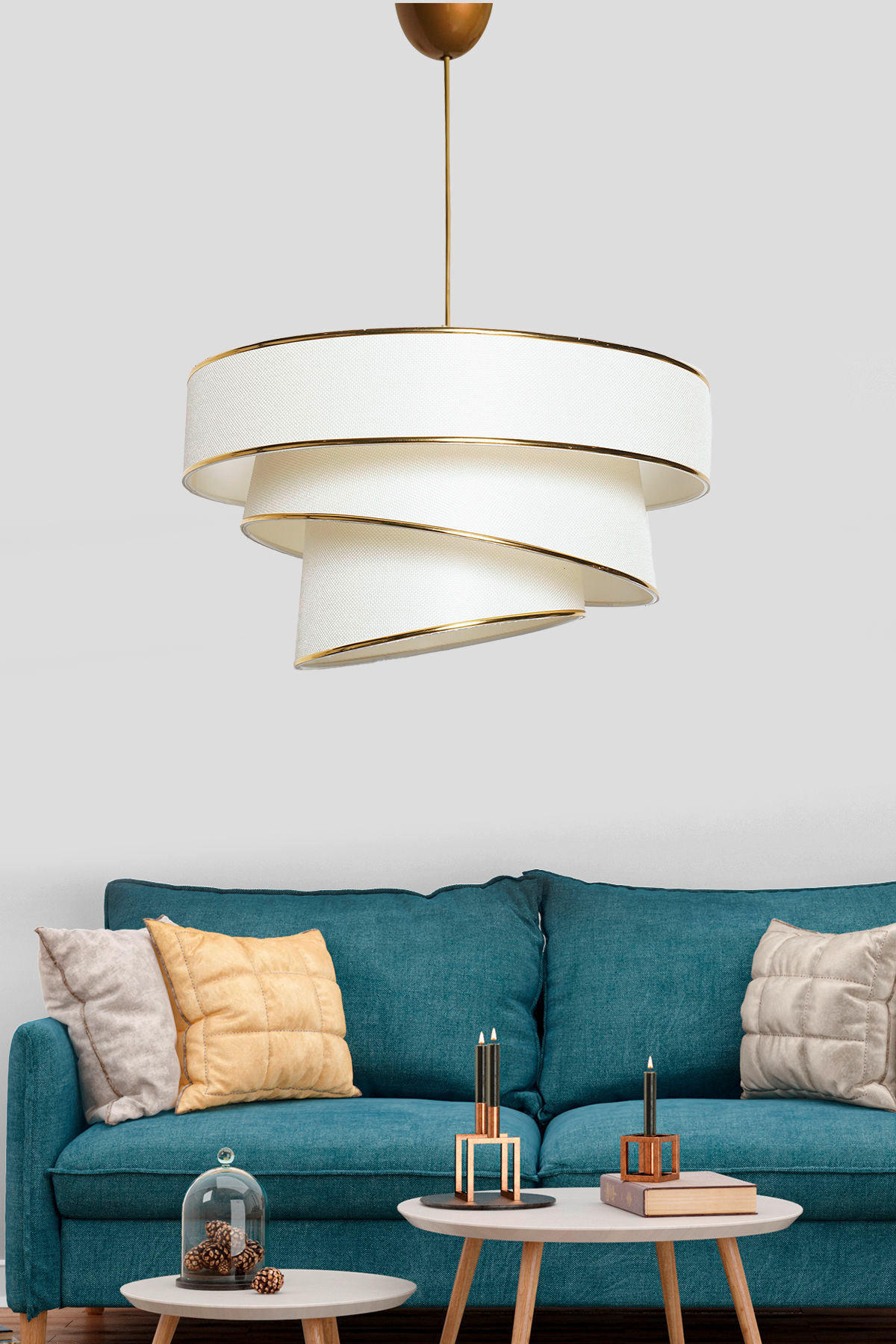 HÄNGELEUCHTE 40/72 cm   - Goldfarben/Weiß, KONVENTIONELL, Kunststoff/Textil (40/72cm) - P & B
