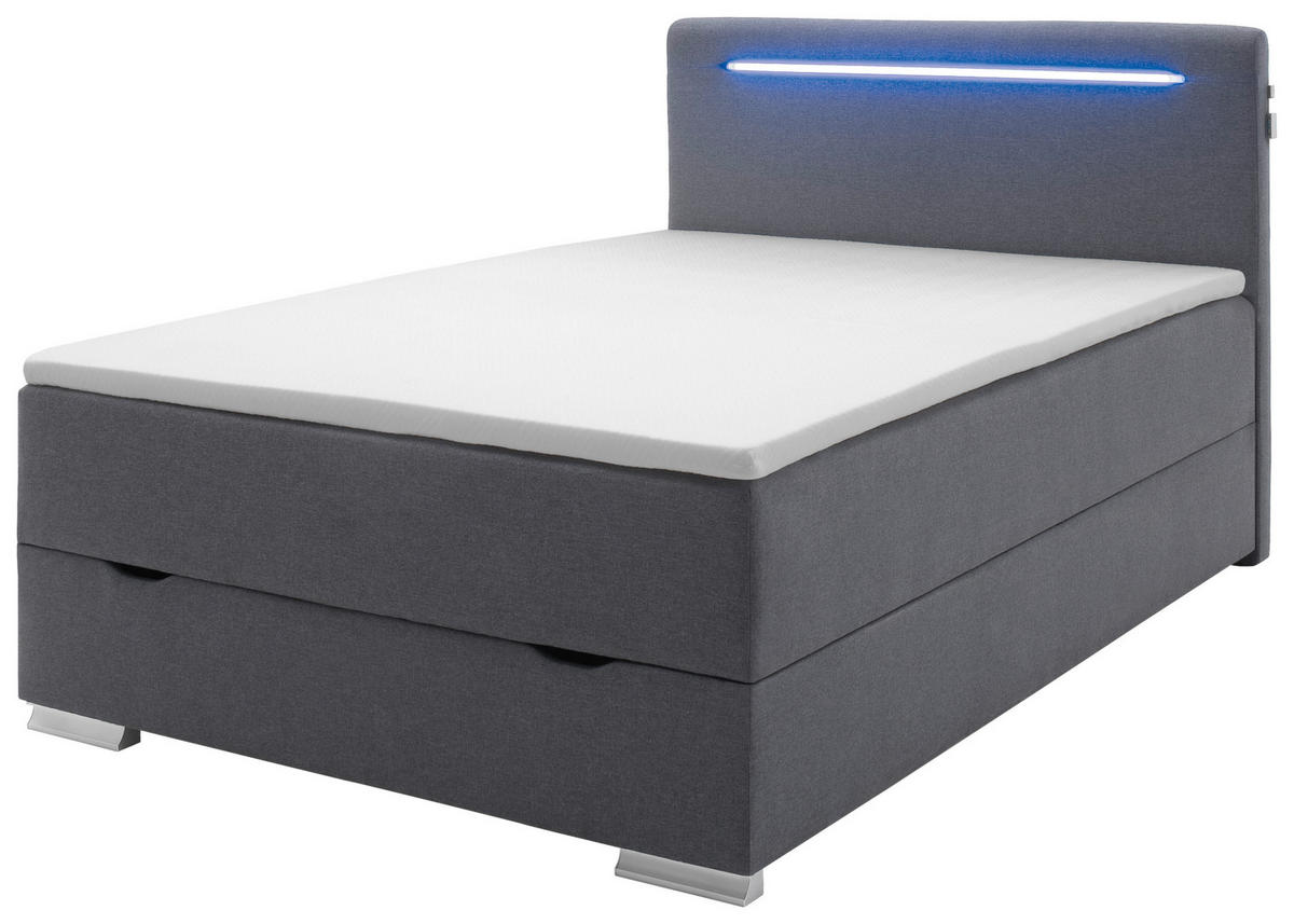 BOXSPRINGBETT 140/200 cm  in Anthrazit  - Anthrazit/Silberfarben, Design, Kunststoff/Textil (140/200cm) - Boxxx