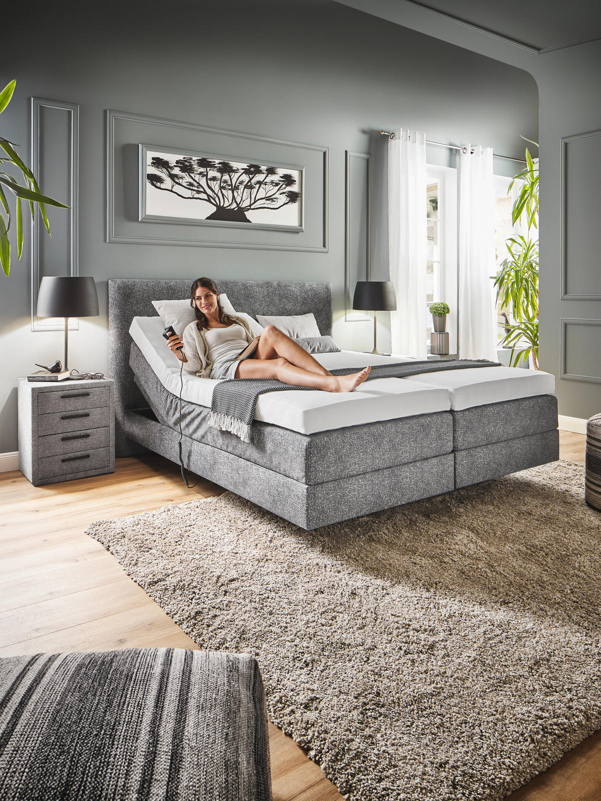 BOXSPRINGBETT 180/200 cm  in Grau  - Grau, Konventionell, Holz/Textil (180/200cm) - Dieter Knoll