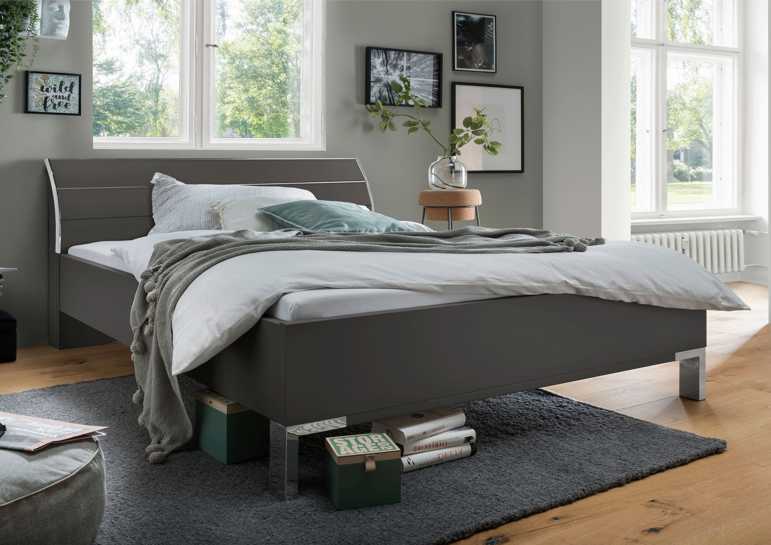 BETT 180/200 cm in Dunkelgrau - Dunkelgrau, KONVENTIONELL, Metall (180/200cm) - Venda