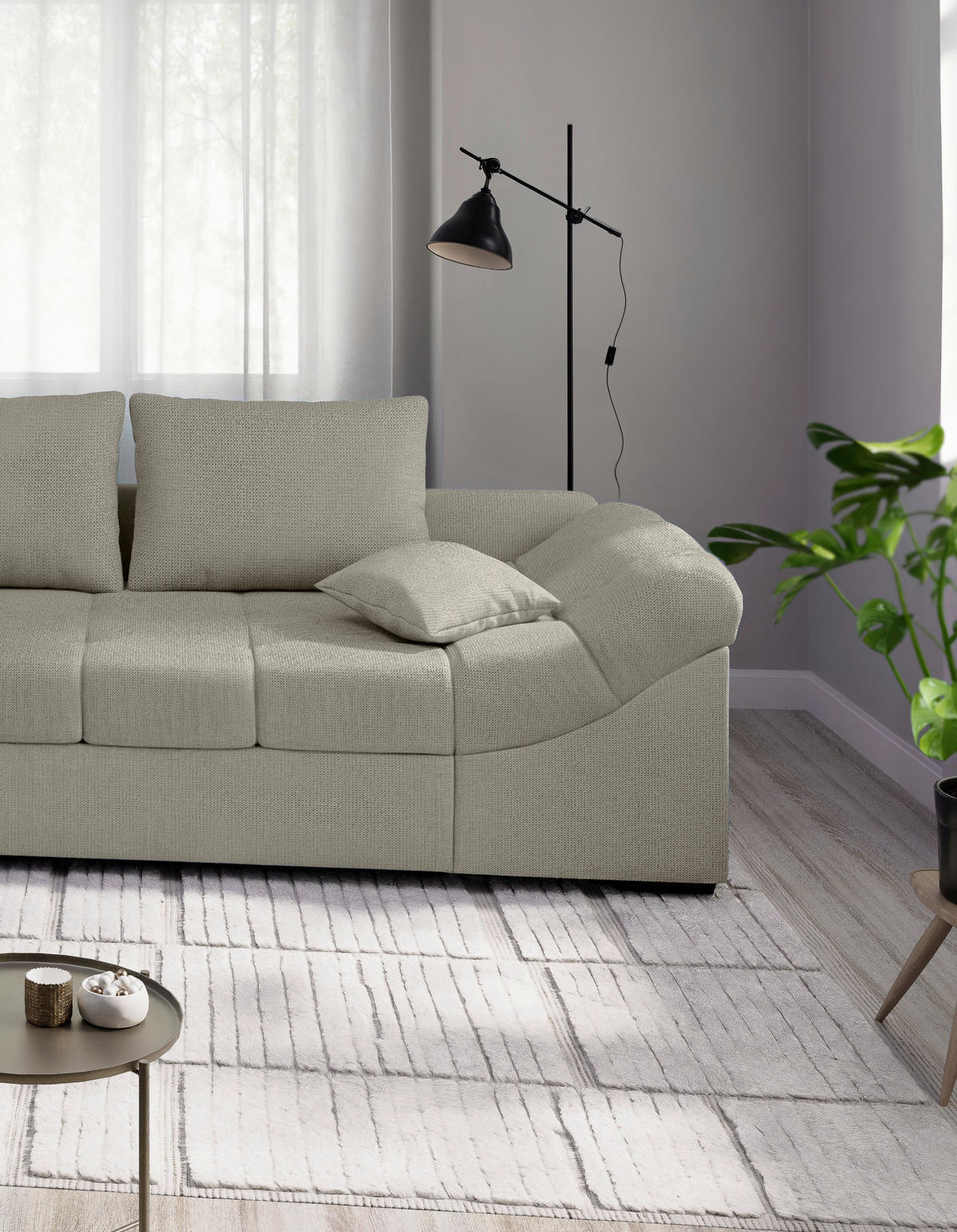 ECKSCHLAFSOFA in Chenille Beige  - Beige/Schwarz, MODERN, Holz/Textil (202/298cm) - MID.YOU