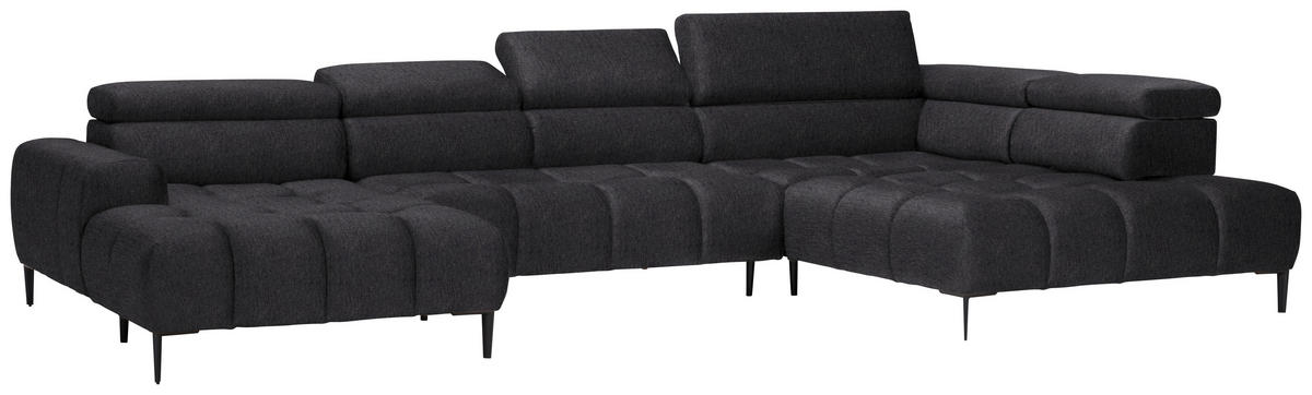 WOHNLANDSCHAFT in Samt, Webstoff Dunkelgrau  - Dunkelgrau/Schwarz, Design, Textil/Metall (177/385/216cm) - Welnova
