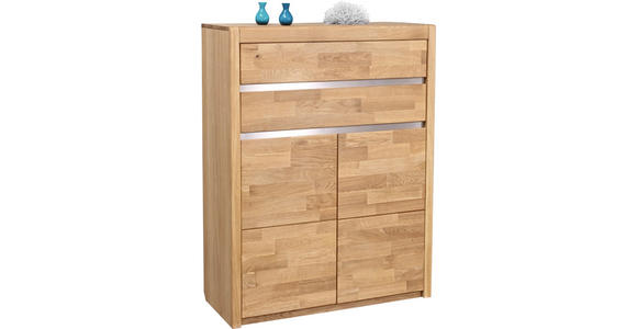 KOMMODE Wildeiche teilmassiv Eichefarben, Edelstahlfarben - Edelstahlfarben/Eichefarben, KONVENTIONELL, Holz/Holzwerkstoff (95/125/41cm) - Linea Natura