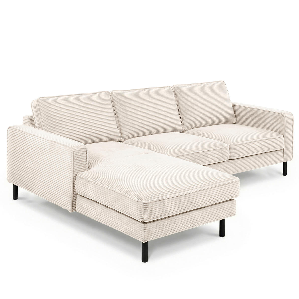 ECKSOFA Creme Cord Bettkasten, Schlaffunktion, Rücken echt  - Creme/Schwarz, Design, Textil/Metall (166/238cm) - Livetastic