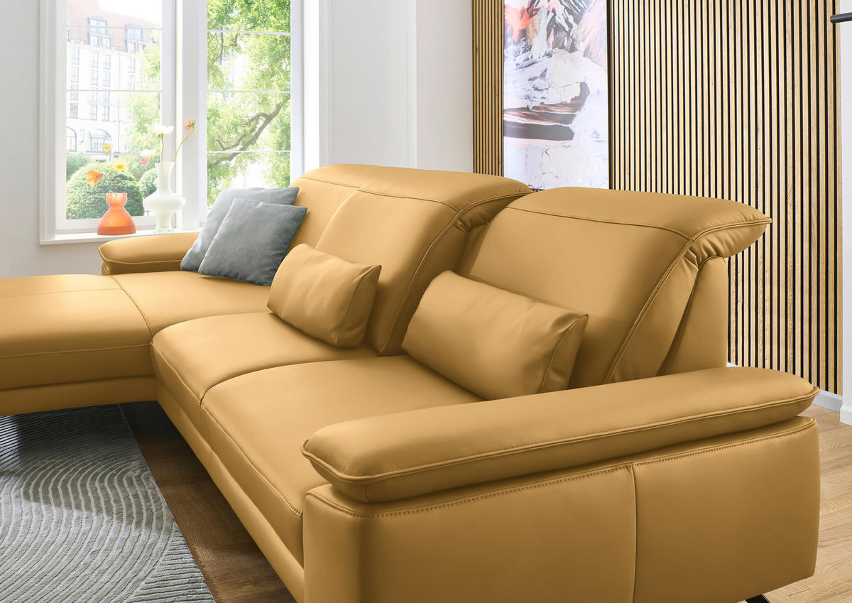 ECKSOFA in Echtleder Gelb  - Gelb/Schwarz, Design, Leder/Metall (193/332cm) - Dieter Knoll