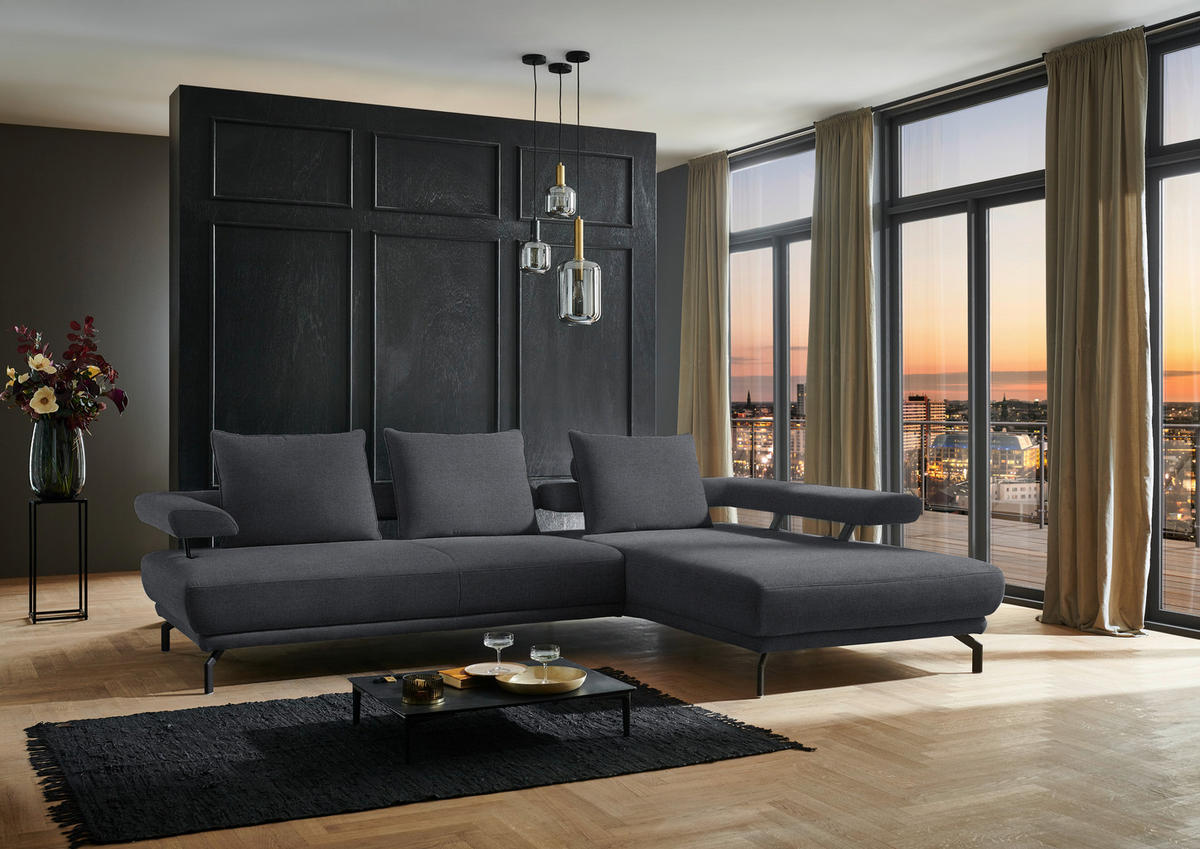 ECKSOFA in Chenille Dunkelgrau  - Dunkelgrau/Schwarz, Design, Textil/Metall (305/224cm) - Dieter Knoll