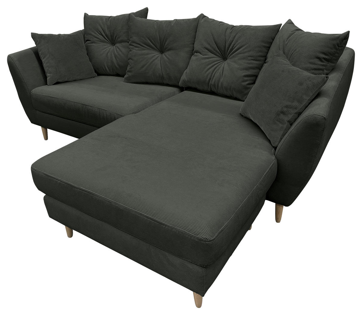 ECKSOFA Dunkelgrün Feincord  - Dunkelgrün/Buchefarben, KONVENTIONELL, Holz/Textil (211/154cm) - Carryhome