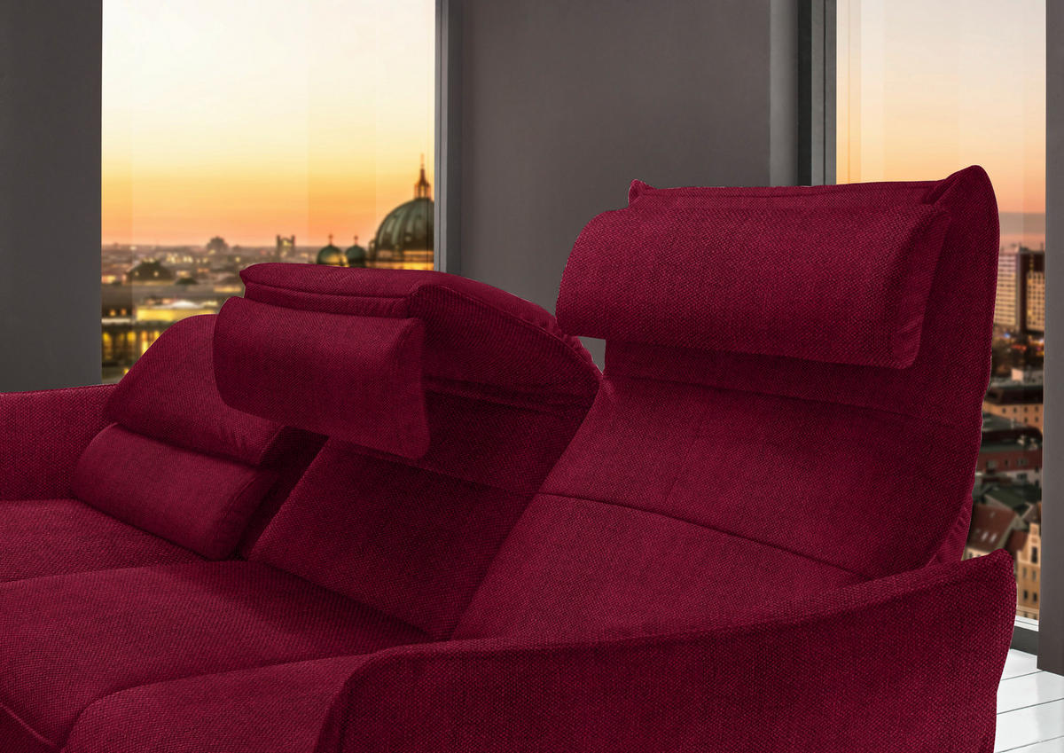 ECKSOFA in Velours Rot  - Rot/Schwarz, Design, Textil/Metall (153/283cm) - Valdera