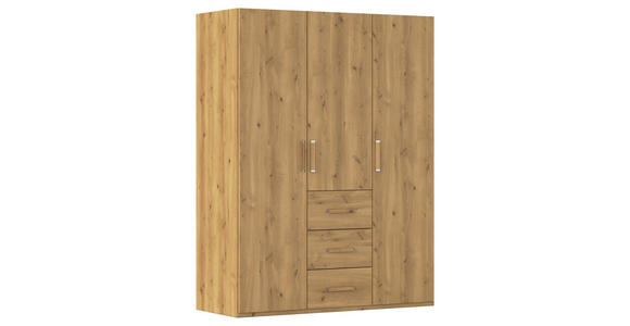 DREHTÜRENSCHRANK in Eichefarben - Eichefarben/Silberfarben, Design, Holzwerkstoff/Kunststoff (151/197/60cm) - Novel