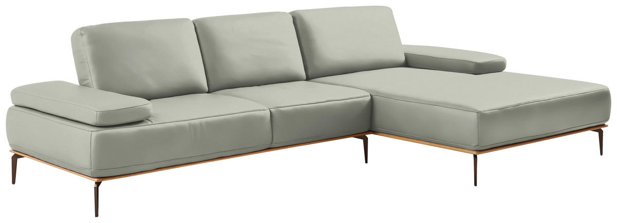 ECKSOFA in Echtleder Hellgrau  - Hellgrau/Bronzefarben, Design, Leder/Holz (314/176cm) - Valnatura
