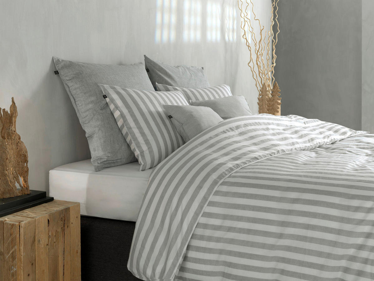BETTWÄSCHE 2-teilig Banda-di-Lino Renforcé 135/200 cm  - Hellgrau, Basics, Textil (135/200cm)