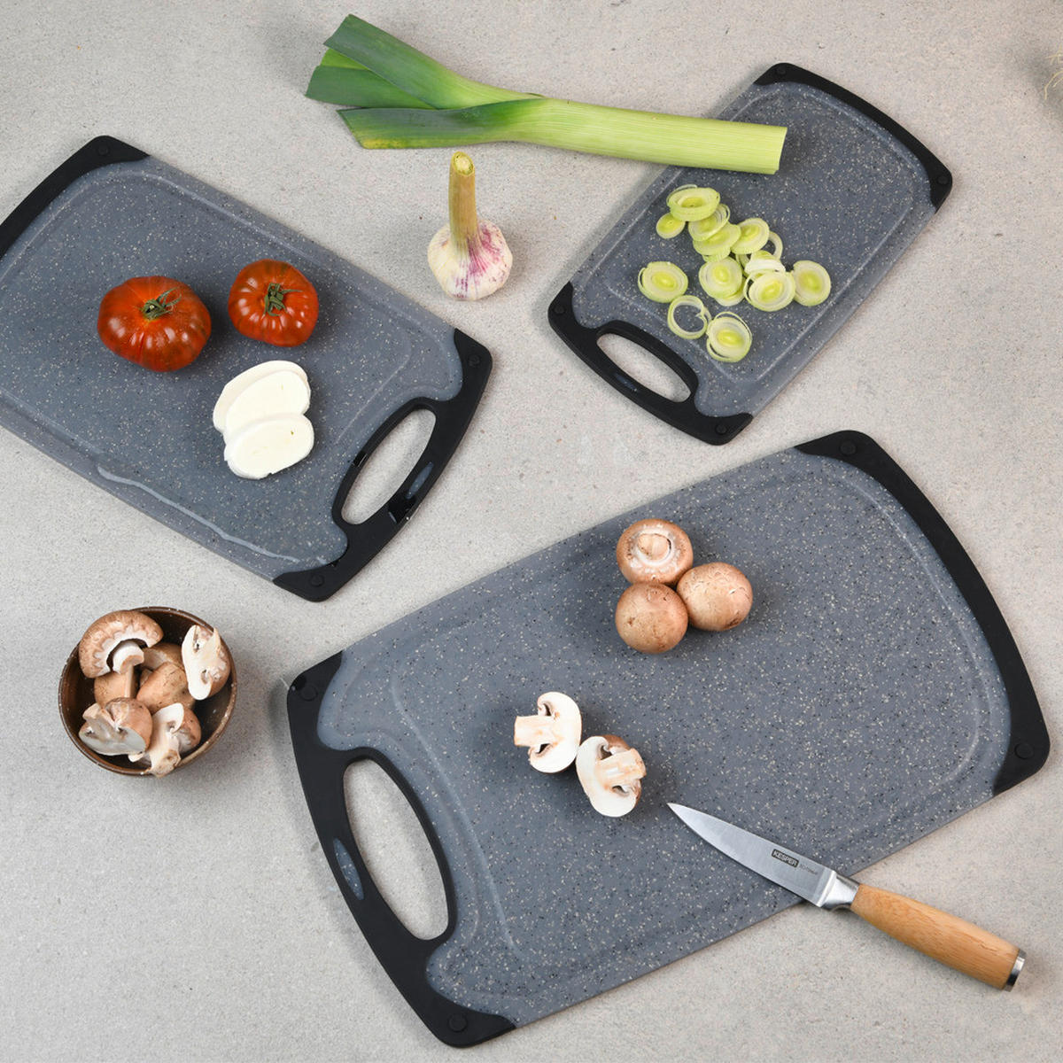 SCHNEIDEBRETT-SET Kunststoff  - Grau, Basics, Kunststoff - Kesper