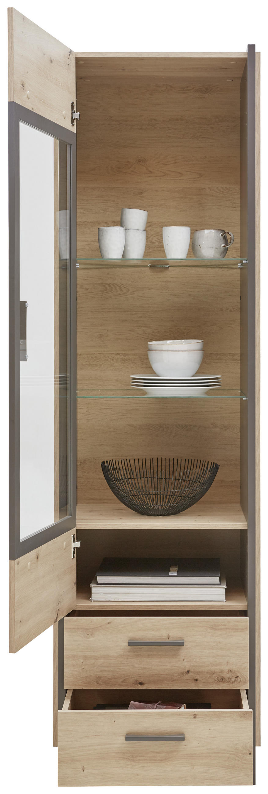 VITRINA hrast artisan   - siva/hrast artisan, Dizajnerski, staklo/pločasti materijal (57/205/41cm) - Carryhome