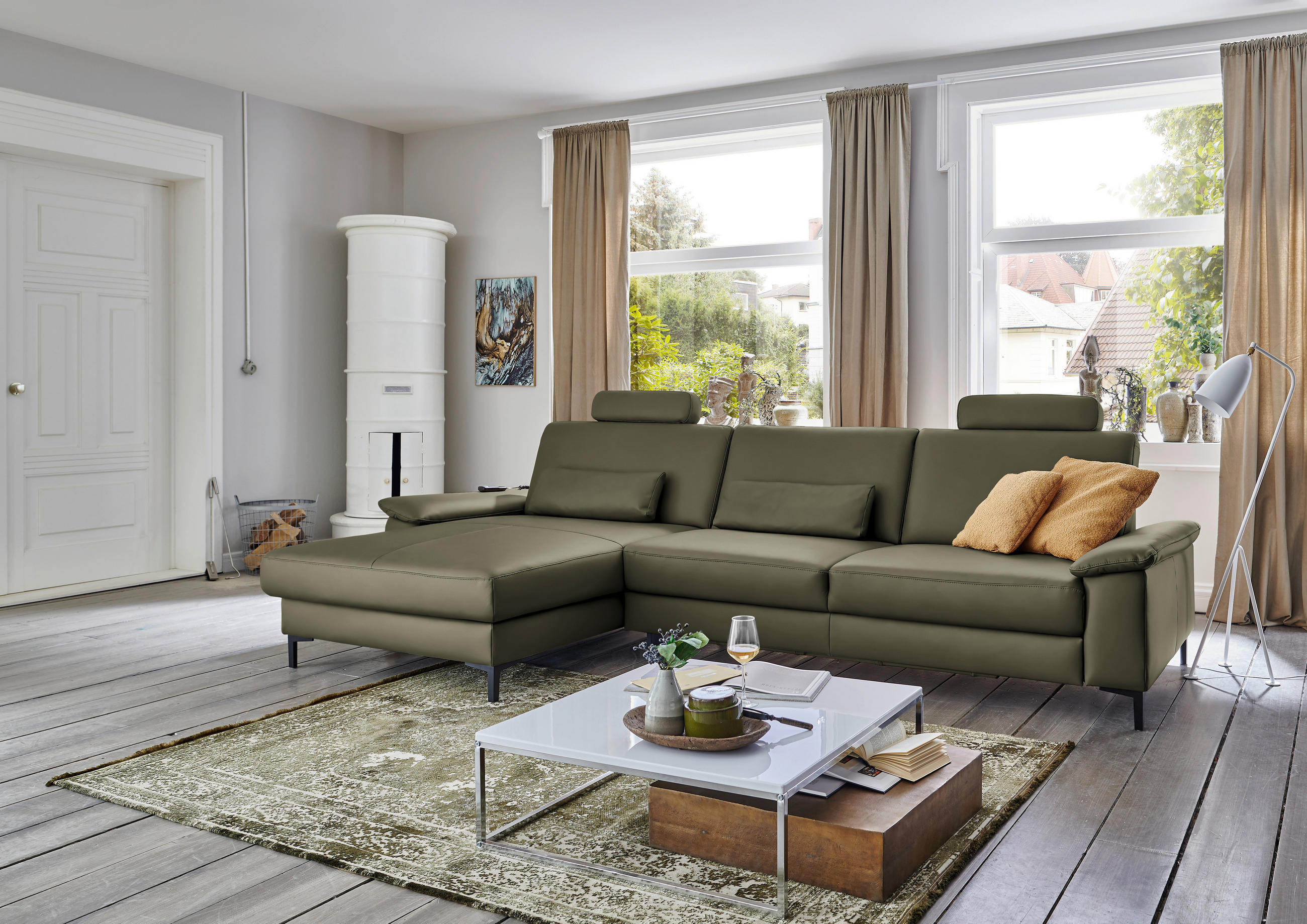 ECKSOFA in Echtleder Waldgrün  - Waldgrün/Schwarz, Design, Leder/Metall (176/334cm) - Dieter Knoll