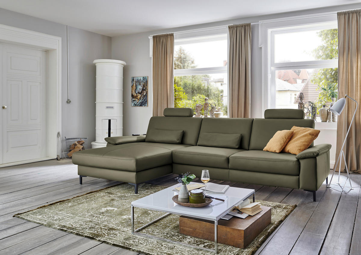 ECKSOFA in Echtleder Waldgrün  176/334 cm  - Waldgrün/Schwarz, Design, Leder/Metall (176/334cm) - Dieter Knoll