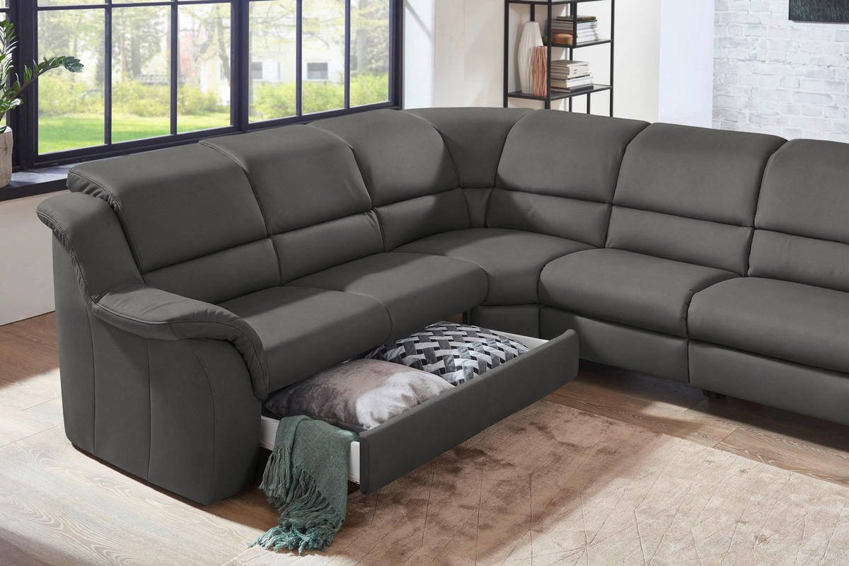 ECKSOFA  in Echtleder Dunkelgrau  260/324 cm  - Dunkelgrau/Schwarz, KONVENTIONELL, Leder/Kunststoff (260/324cm) - Cantus