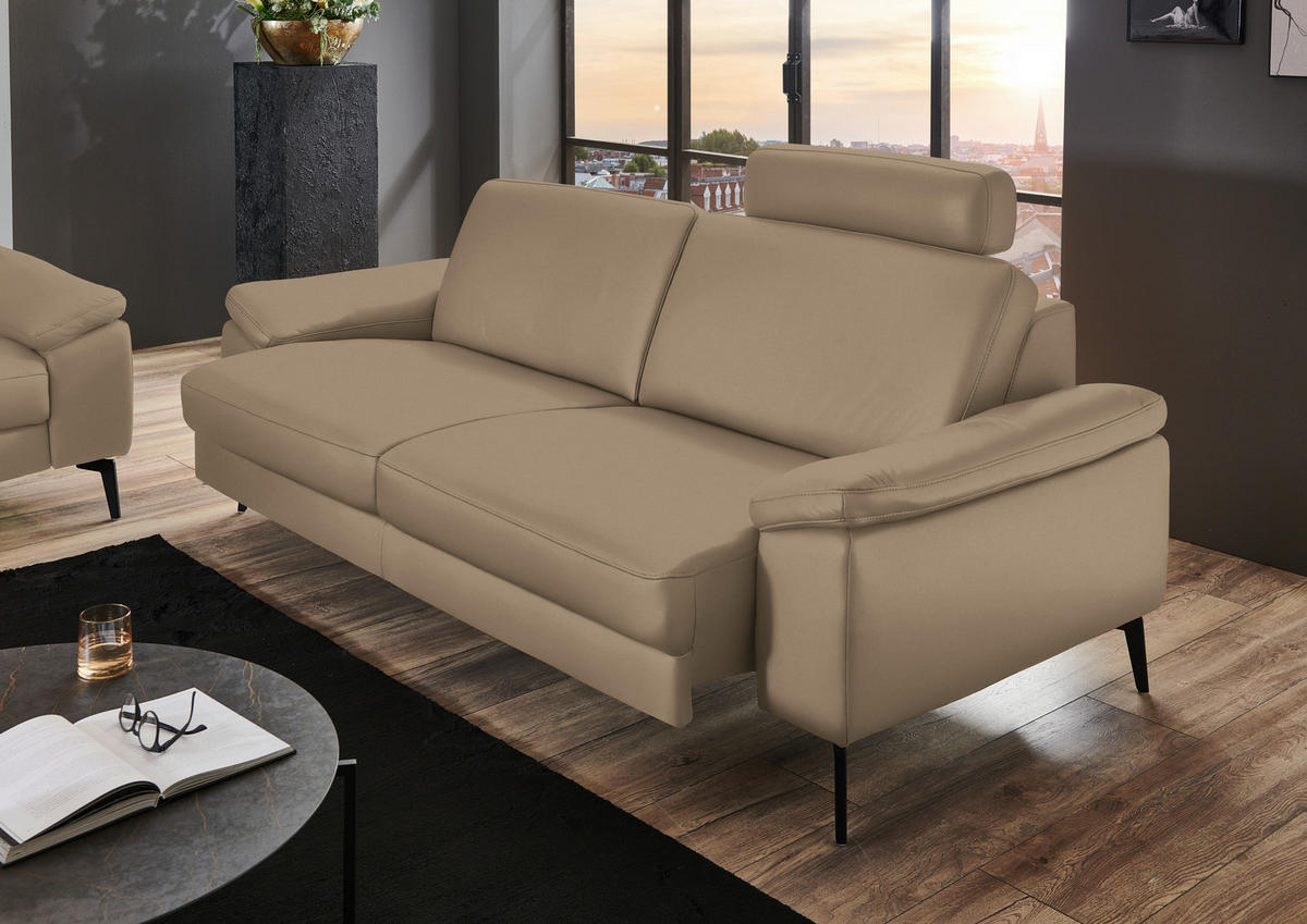 3-SITZER-SOFA in Leder Beige  - Beige/Schwarz, Design, Leder/Metall (224/88/100cm) - Valdera
