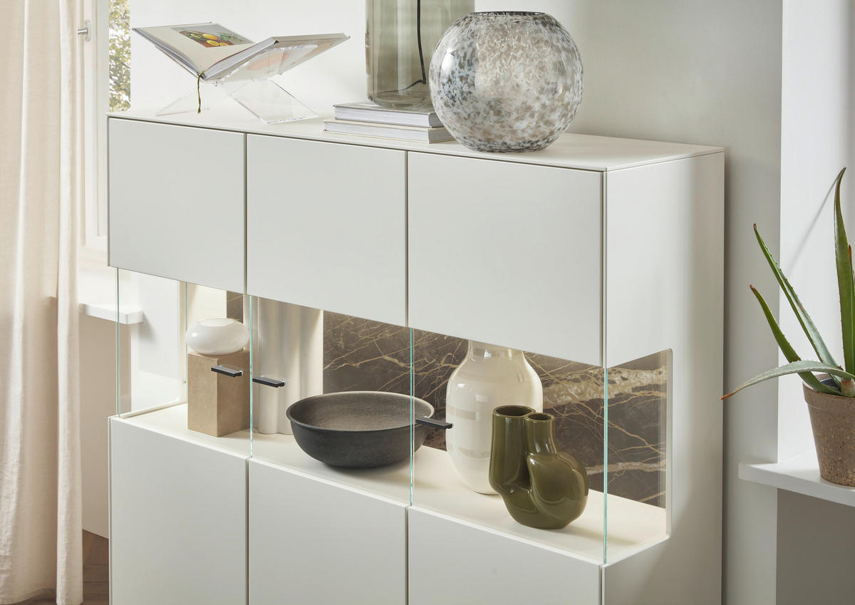HIGHBOARD Weiss  121,9/121,5/45,2 cm  - Weiss/Schwarz, Design, Glas/Keramik (121,9/121,5/45,2cm) - Dieter Knoll