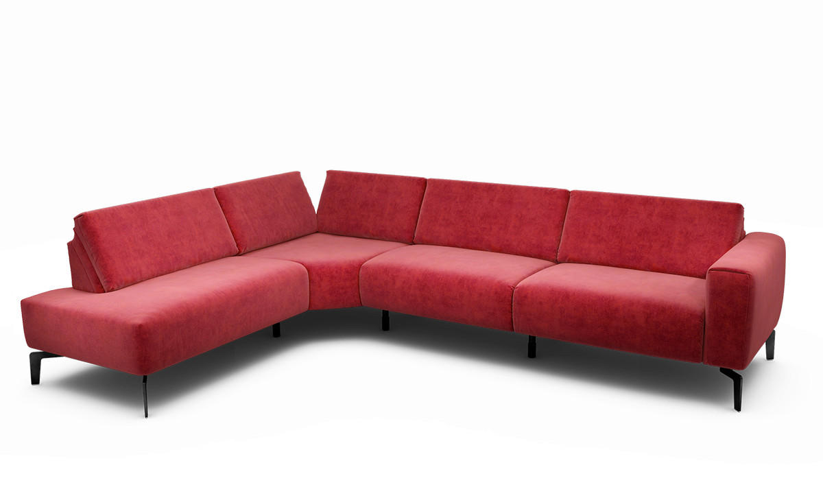 ECKSOFA Cosy Rot Samt  - Rot/Schwarz, Design, Textil/Metall (213/296cm) - SENSOO