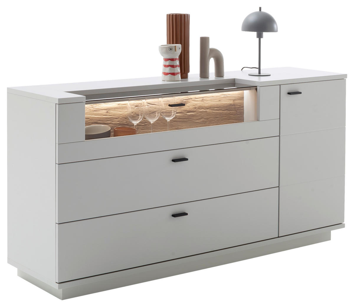 SIDEBOARD  in 165/84/44 cm  - Eichefarben/Anthrazit, Design, Glas/Holzwerkstoff (165/84/44cm) - Stylife