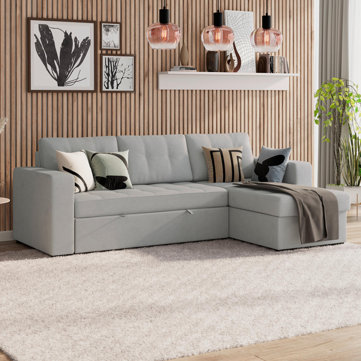 ECKSOFA Mikrofaser, Struktur Grau  - Schwarz/Grau, Trend, Textil/Metall (239/160cm) - MID.YOU