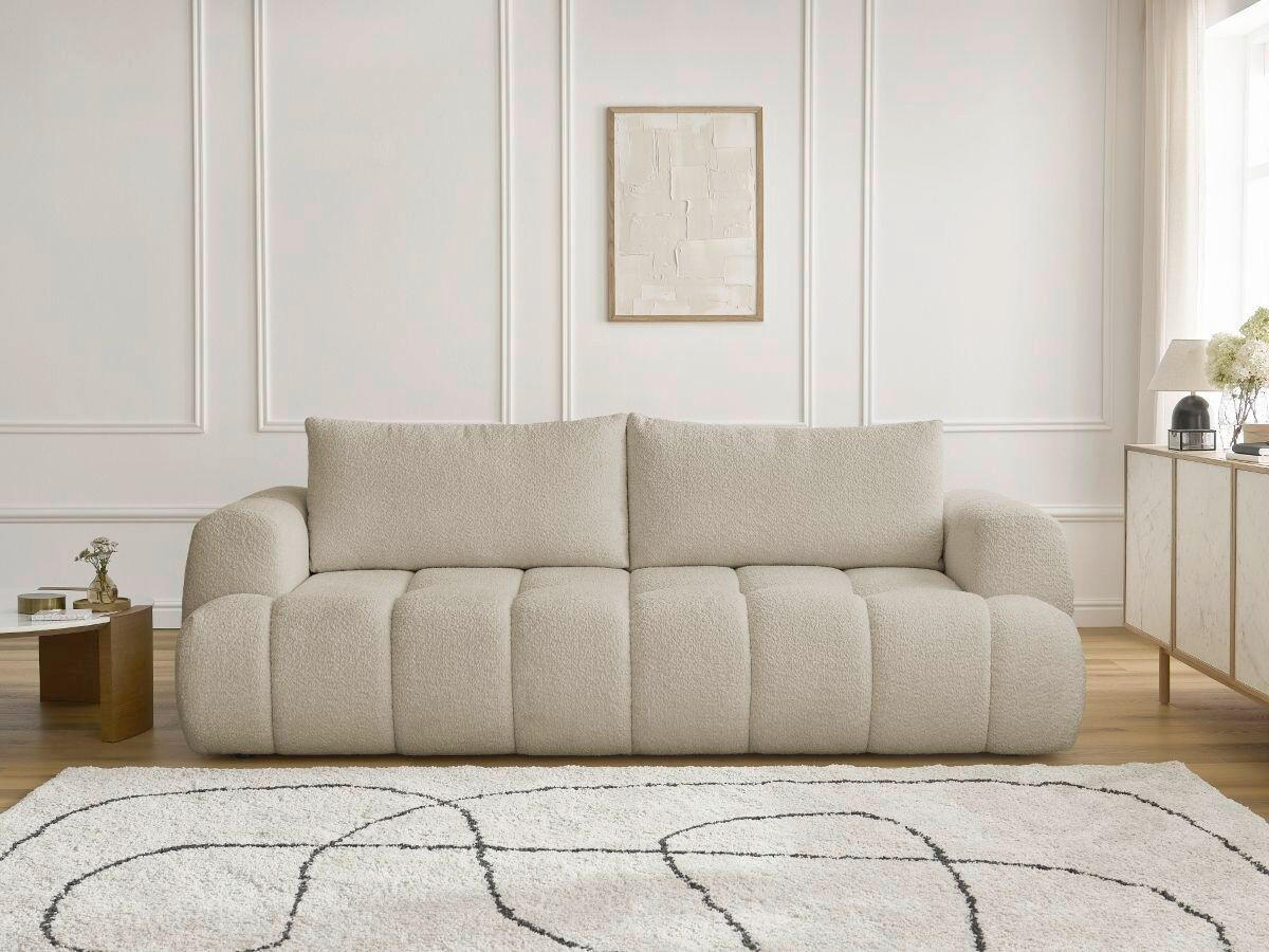 SCHLAFSOFA FUJI Bouclé Beige  inkl.  - Beige/Schwarz, MODERN, Kunststoff/Textil (251/113/88cm)
