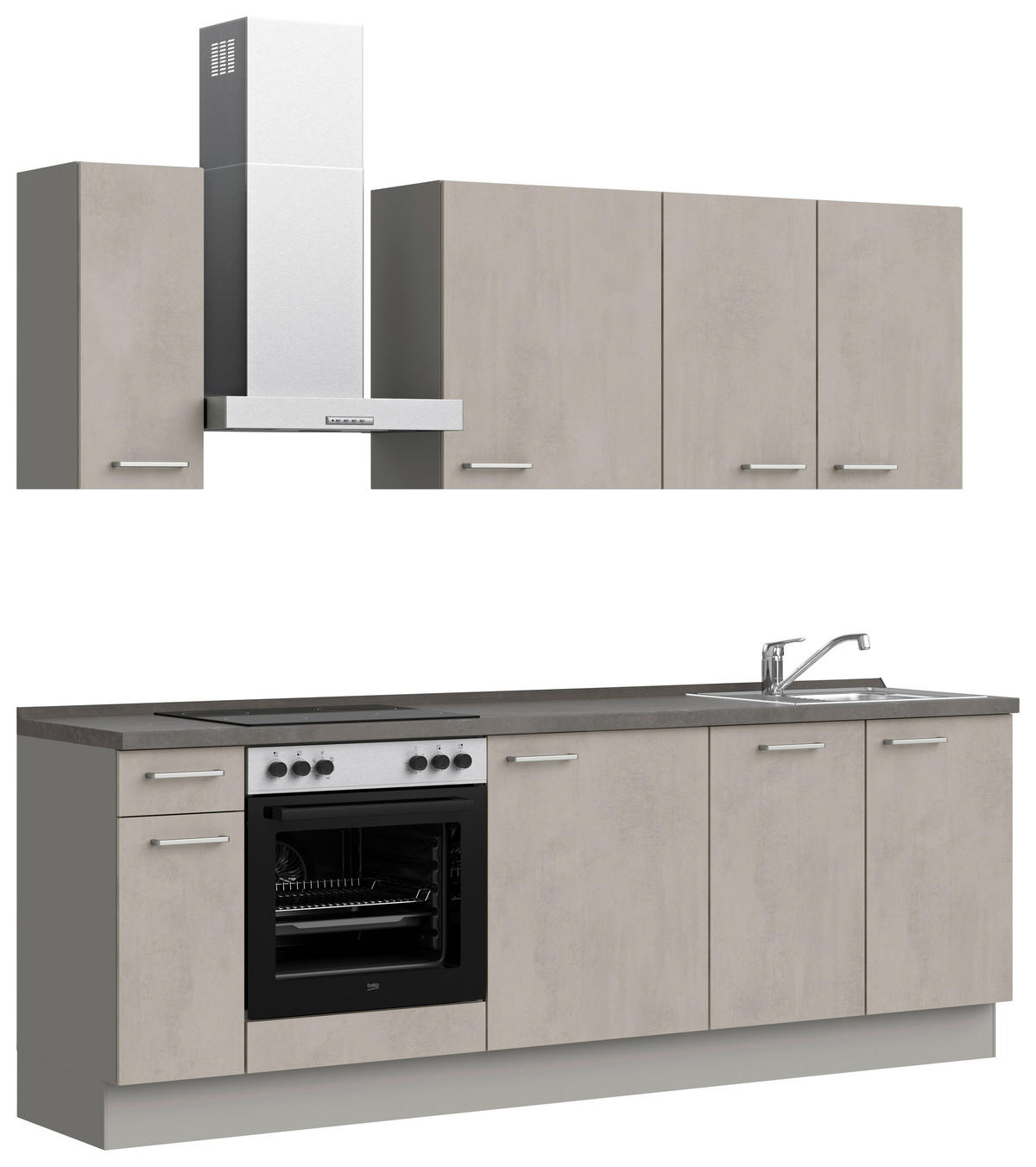 KÜCHENBLOCK 240 cm   in Grau, Schieferfarben  - Schieferfarben/Edelstahlfarben, MODERN, Holzwerkstoff/Metall (240cm) - Nobilia