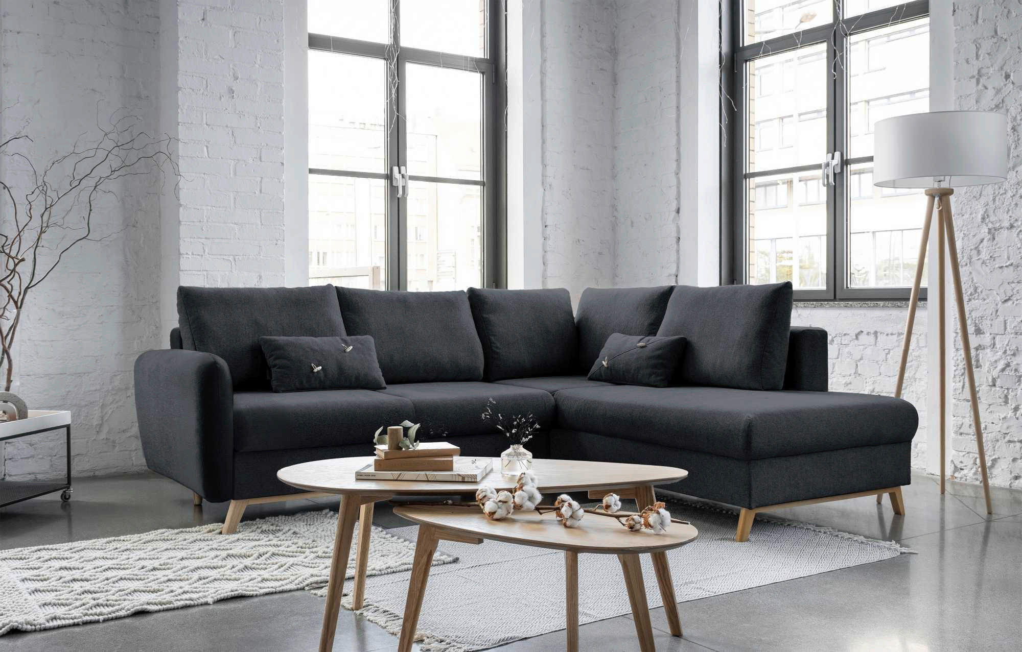 ECKSOFA Chenille Dunkelgrau  - Dunkelgrau/Naturfarben, Holz/Textil (242/202cm) - MID.YOU